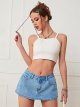 Women's Low Rise Zipper Denim Shorts Mini Denim Culottes with Pockets